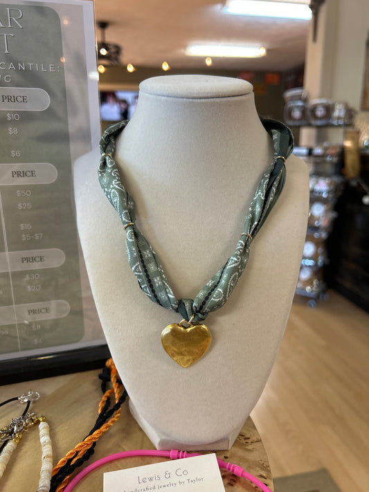 Golden Paisley Green Scarf Necklace